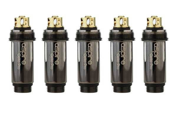 Five Aspire Cleito Pro coils lined up side by side 
