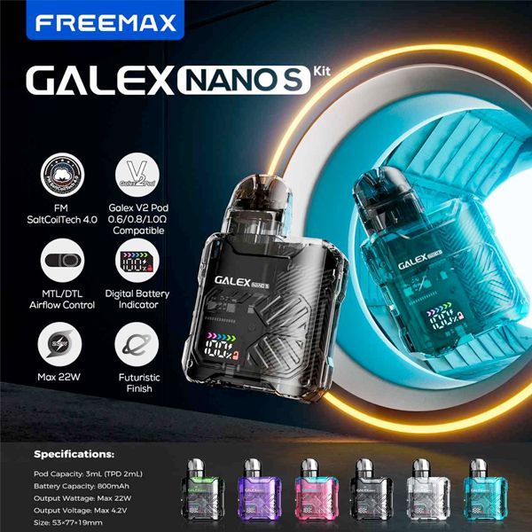 Lineup of Freemax Galex Nano pod kits on promotional photo
