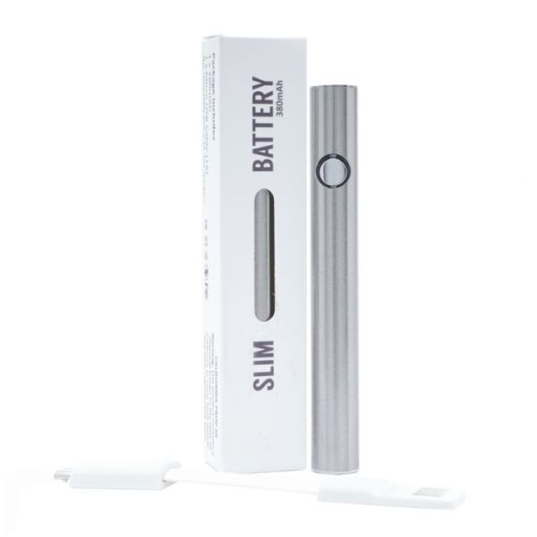 Slim MiOne Vape in Silver with product box and charger