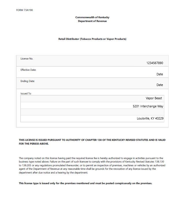 Kentucky Tobacco License