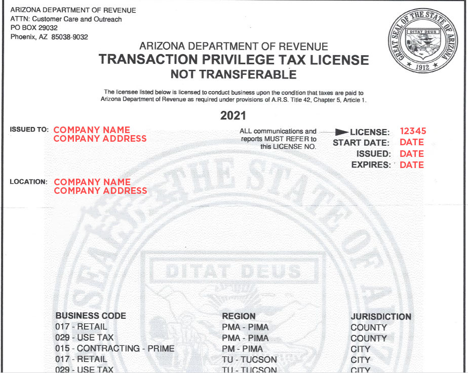 Arizona Sales and Use Tax License