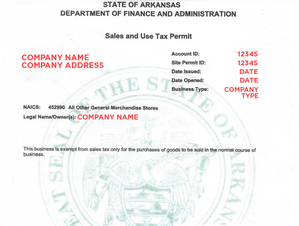Arkansa Sales and Use License
