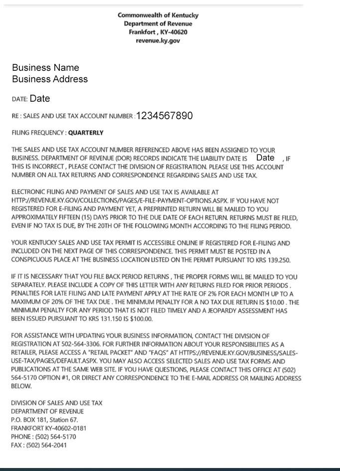 Kentucky Sales and Use Permit