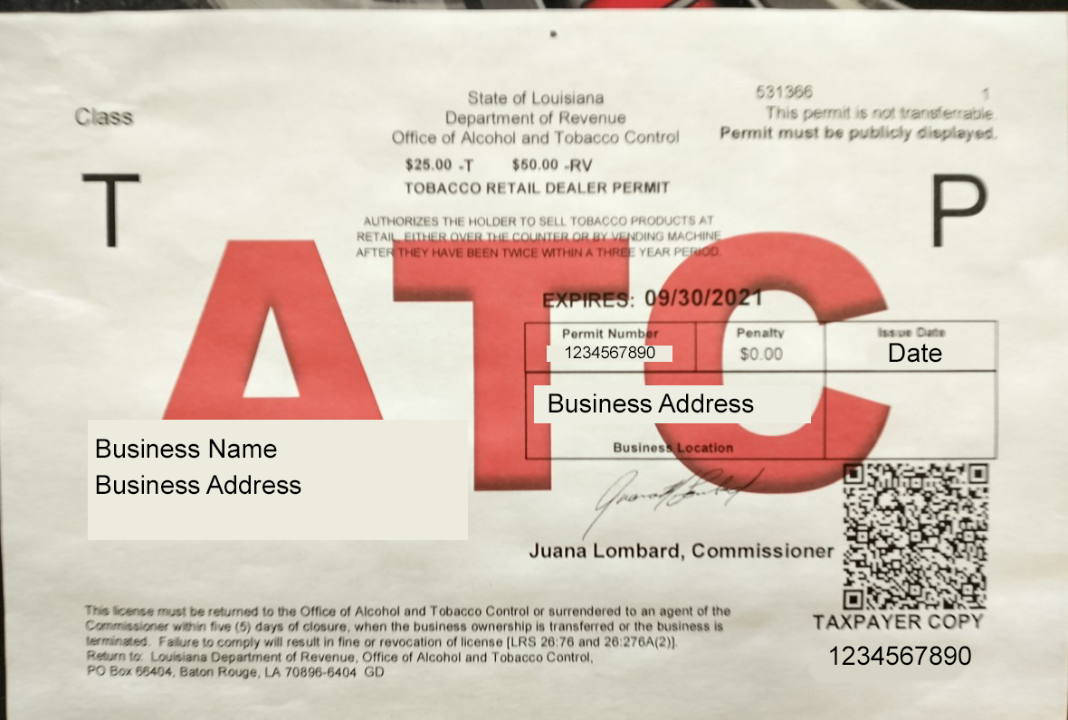 Louisana Tobacco Retail Permit