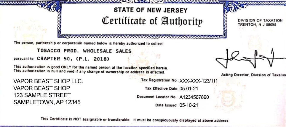 New Jersey Tobacco Permit