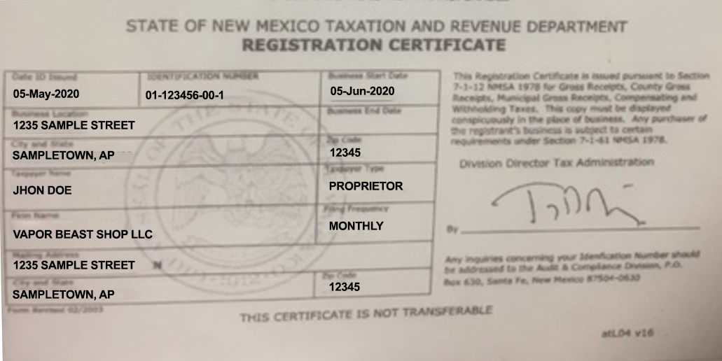 New Mexico Tax Permit