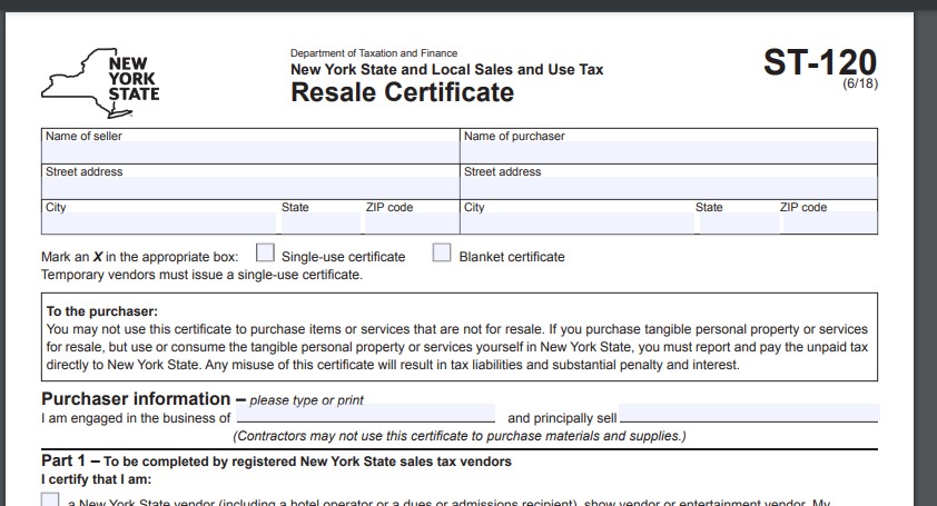 New York Resale Certifcate