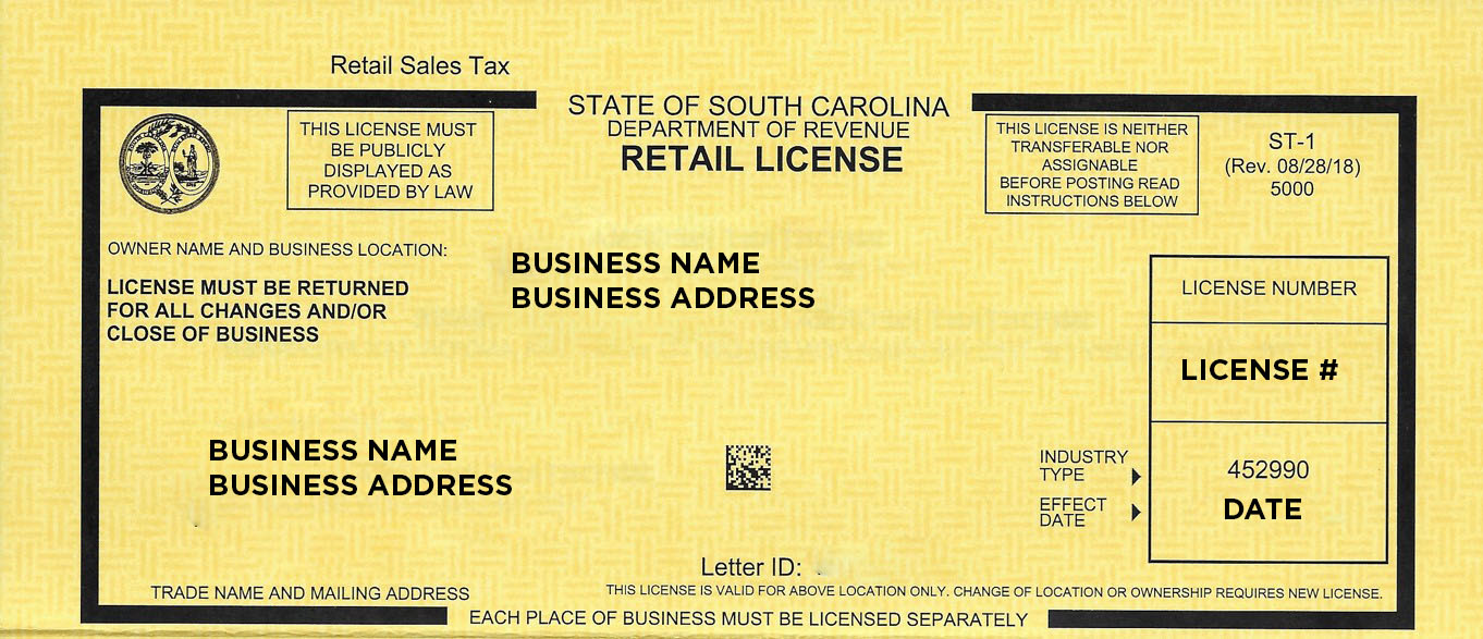 South Carolina Sales Tax Permit