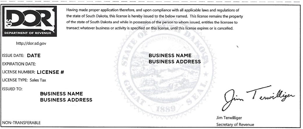 South Dakota Sales Tax Permit