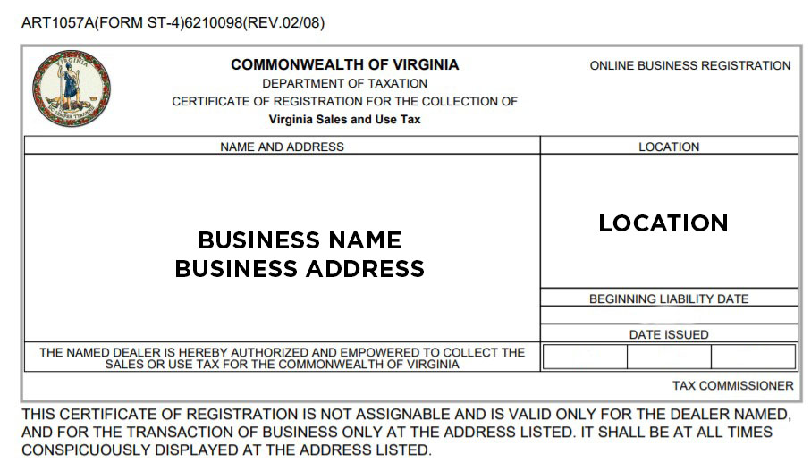 Virginia Sales and Use Permit
